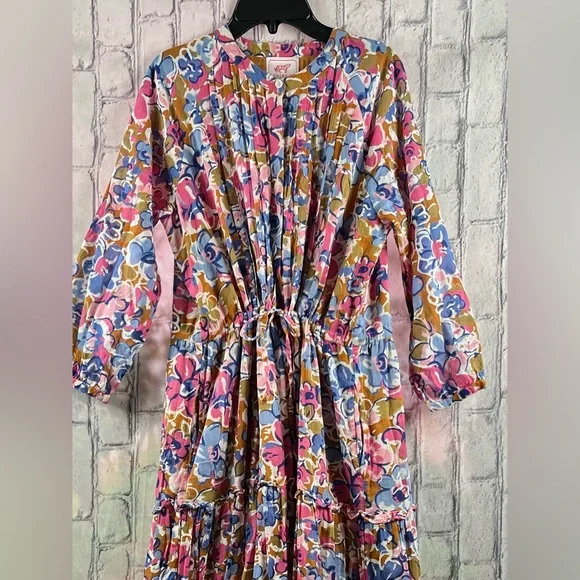 Bananas Size:LFloral Print Long Dress 100% Cotton Multi Color Crewneck